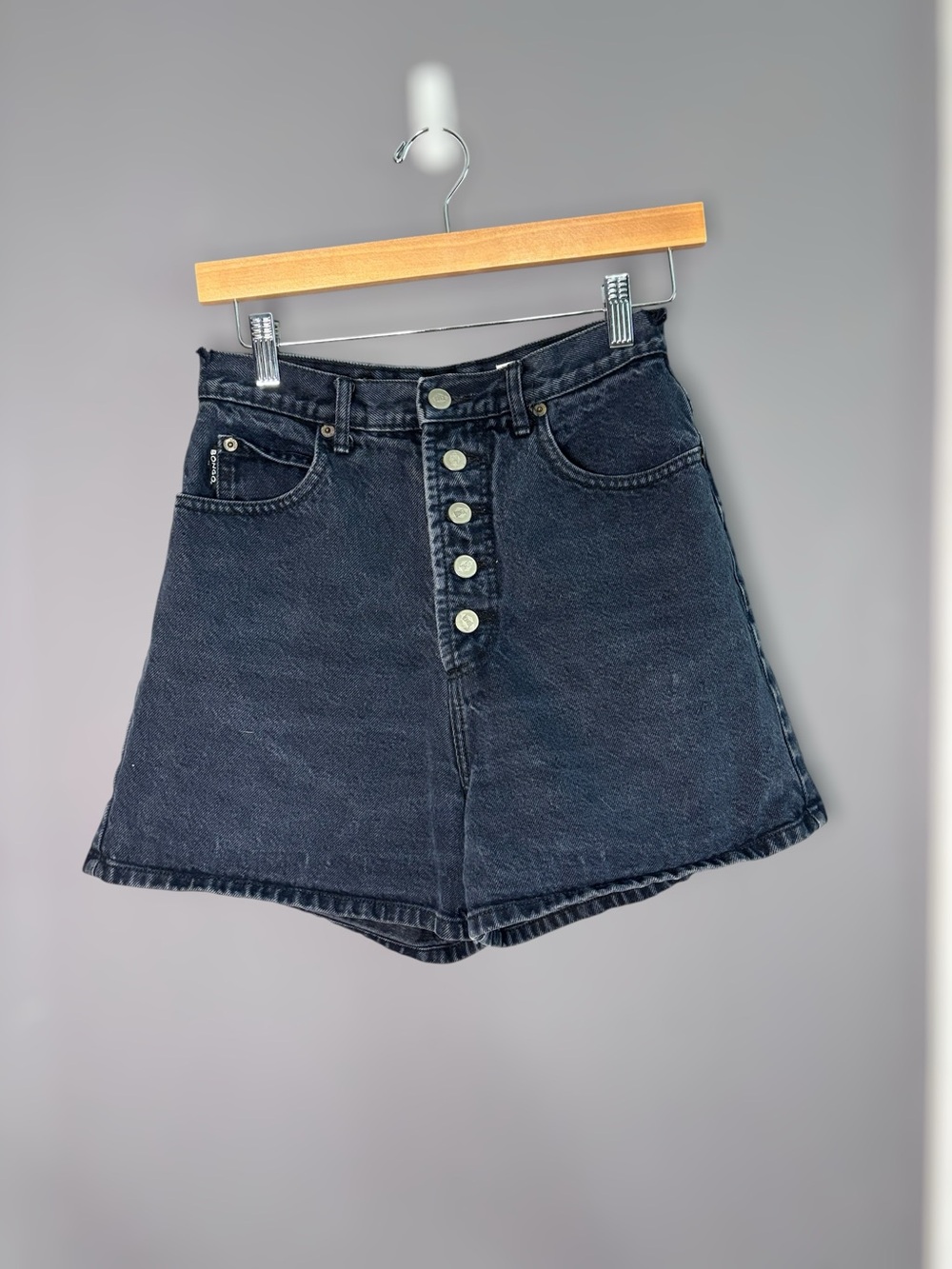 Vintage 90's Bongo Black Denim Button Fly Shorts 9